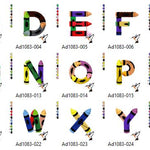 Stickdatei Alphabet   Buntstifte  für 100 mm x 100 mm Rahmen.