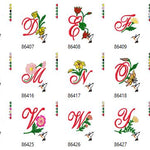 Stickdatei Alphabet   Blumen 5  für 100 mm x 100 mm Rahmen.