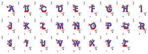 Stickdatei Alphabet   Blumen   für 100 mm x 100 mm Rahmen.