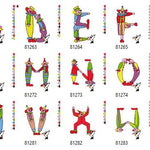 Stickdatei Alphabet   Clowns  für 100 mm x 100 mm Rahmen.