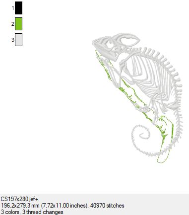 Doodle und Satainstich Datei Cameleon Skelett in 2 Größen