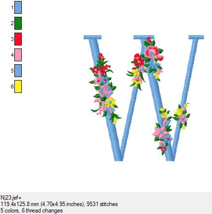 Stickdatei Alphabet   Blumen 10  für 140 mm x 140 mm Rahmen.