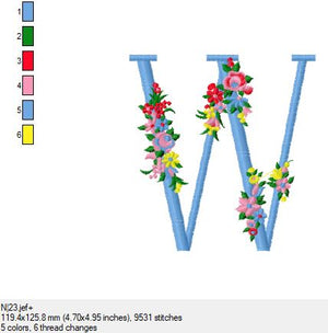 Stickdatei Alphabet   Blumen 10  für 140 mm x 140 mm Rahmen.