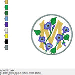 Stickdatei Alphabet   Blumen im Kreis 2  für 100 mm x 100 mm Rahmen.