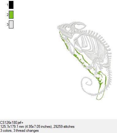 Doodle und Satainstich Datei Cameleon Skelett in 2 Größen