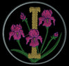 Stickdatei Alphabet   Blumen im Kreis 1  für 100 mm x 100 mm Rahmen.